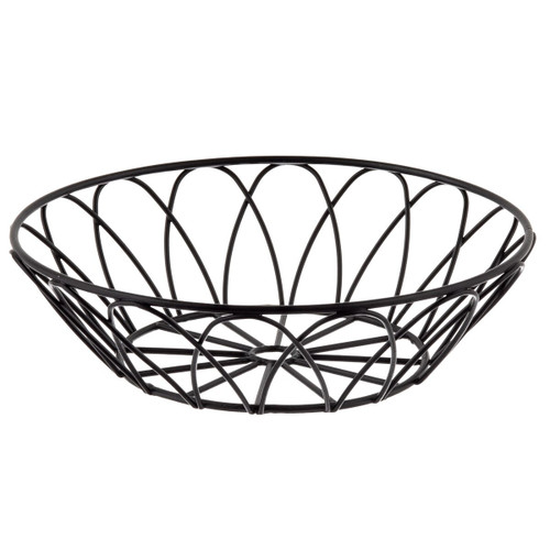 TableCraft Products 10535 8" W x 2 1/2" H Round Metal Black Powder Coat Finish Petal Collection Serving Basket