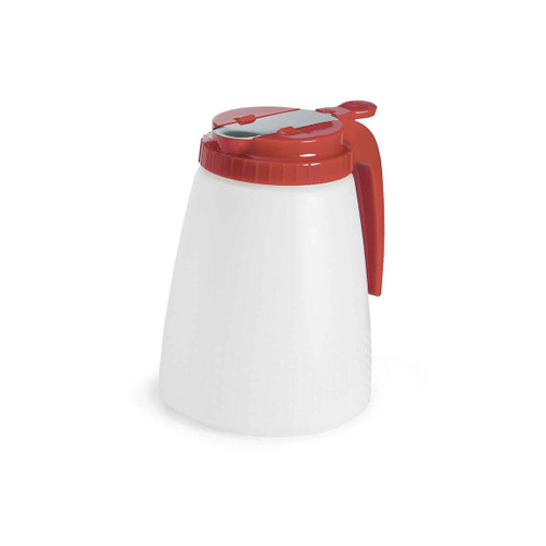 TableCraft Products 748R 48 Oz. Teardrop Glass Syrup Dispenser  With Red Plastic Top