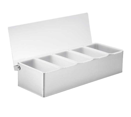 TableCraft Products 1605 15" W x 5 3/4" D x 3 1/2" H 1 Pint 5 Compartment Holder Stainless Steel With Acrylic Lid Condiment Holder