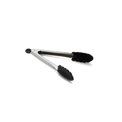 TableCraft Products 4009BK 9" Stainless Steel Heat Resistant Locking Tongs With Black Silicone Tip