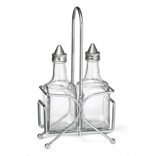 TableCraft Products H600N2 6 Oz. Chrome Plated Rack Cash & Carry Oil & Vinegar Dispenser Set - 6/Case