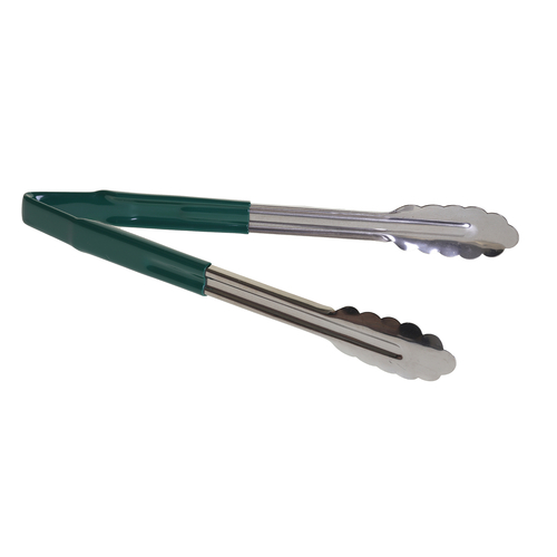 TableCraft Products 3712GEU 12" Spring Steel Green Vinyl Coated Tongs