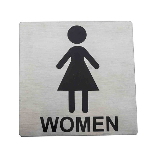 TableCraft Products B11 5" W x 5" H Stainless Steel Cash & Carry Sign "Women Restroom" With Pressure Sensitive Adhesive Backing