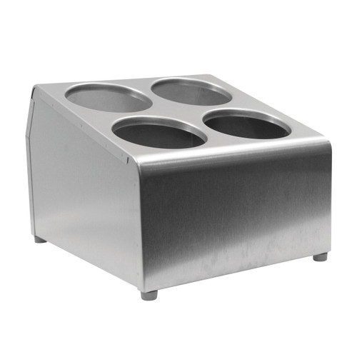 TableCraft Products 7042 12 1/4" W x 10 1/4" D x 8 1/2" H Two Tier Four Holes Stainless Steel Flatware Cylinder Holder