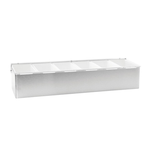 TableCraft Products 1606 17 3/4" W x 5 3/4" D x 3 1/2" H 1 Pint 6 Compartment Holder Stainless Steel With Acrylic Lid Condiment Holder