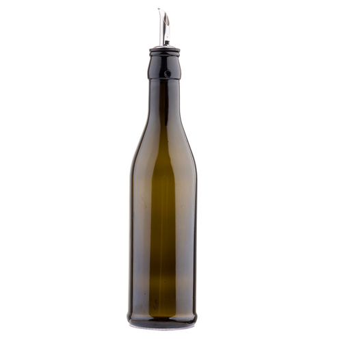 TableCraft Products H92006 17 Oz. Dark Green Glass Bottle With Stainless Steel Pourer