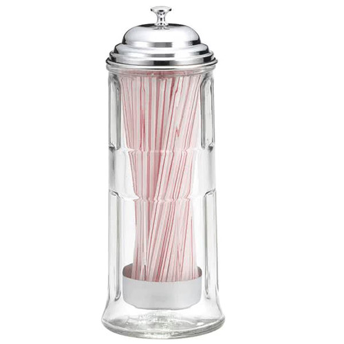 TableCraft Products H714CH 4 3/8" W x 4 3/8" D x 11 1/8" H Clear Glass Straw Dispenser - 6/Case