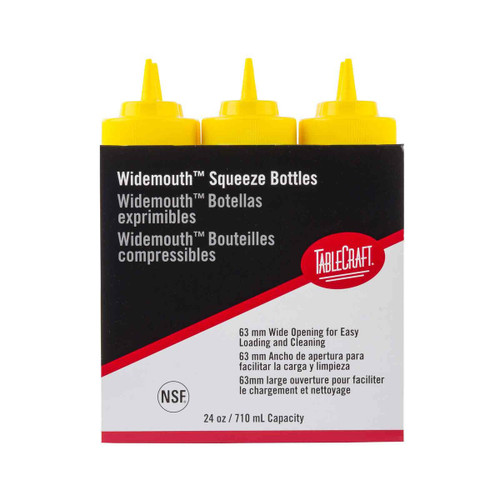 TableCraft Products C12463M 24 Oz. Yellow Cash & Carry WideMouth Squeeze Bottle 63mm Opening - 8 Cases of 6