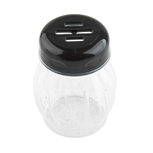 TableCraft Products P260SLBK 6 Oz. Black Slotted Plastic Top Clear Swirl Shaker - 12/Case