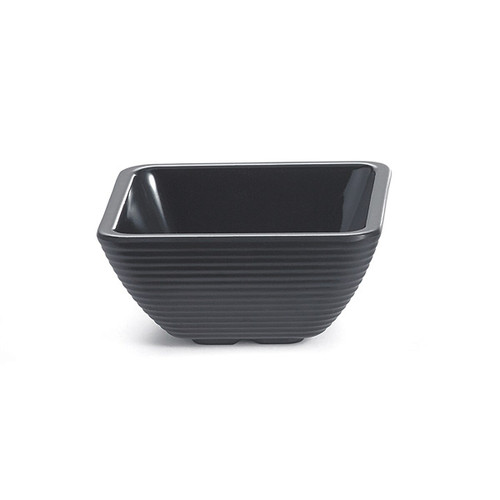 TableCraft Products RAMS4BK 4 Oz. Square Melamine Black Ribbed SaferFoods Solutions Ramekin - 12/Case