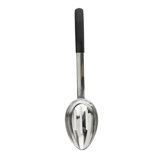 TableCraft Products AM5364BK 8 Oz. Slotted Stainless Steel Antimicrobial Spoon With Black Vinyl Coated Handle