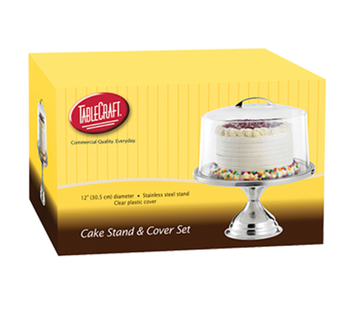 TableCraft Products H821422 12 3/4" Dia. x 13 3/4" Stainless Steel Cash & Carry Cake Stand & Cover Set