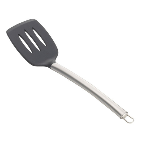 TableCraft Professional Bakeware CW402 14" Slotted Black Silicone Head Stainless Steel Handle Serving Spatula