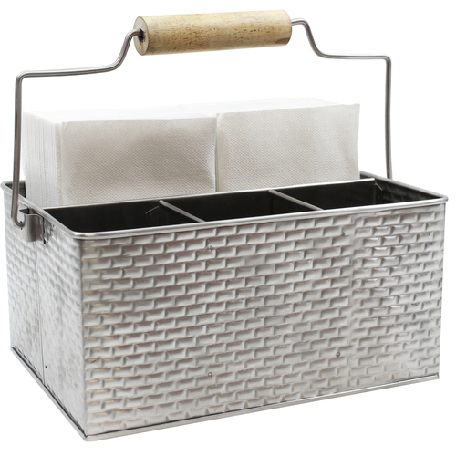 TableCraft Products GPSSCADDY 10 3/4" W x 8 1/2" D x 4 3/4" H Rectangular Stainless Steel Brickhouse Collection Flatware Caddy