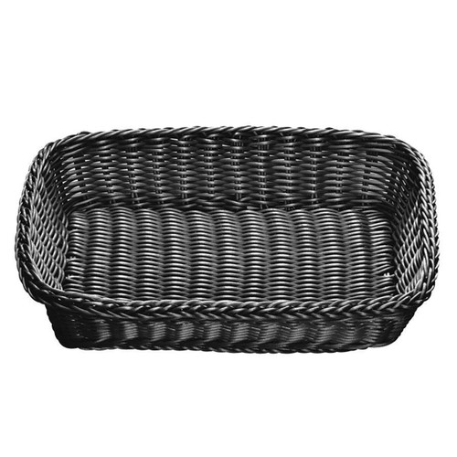 TableCraft Products M2489 16 3/4" W x 11 3/4" D x 3 1/2" H Black Rectangular Polypropylene Ridal Collection Basket - 6/Case