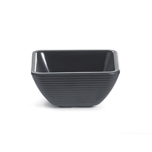 TableCraft Products RAMS3BK 3 Oz. Square Melamine Black Ribbed SaferFoods Solutions Ramekin - 12/Case