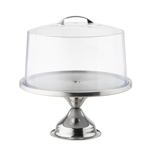 TableCraft Products 821422 12 3/4" Dia. x 13 3/4"H Stainless Steel Base With Clear Plastic Cover Cake Stand/Cover Set