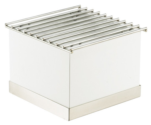 Cal-Mil 3011-55 12" W x 12" D x 8-1/4" H Square White Metal Wire Grill with Stainless Steel Base Accent Luxe Chafer Alternative