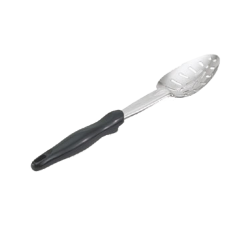 Vollrath 64134 13 13/16" L Slotted Heavy Gauge 18/8 Stainless Steel Ergo Grip Heavy Duty Spoon with Black Nylon Ergonomic Handle
