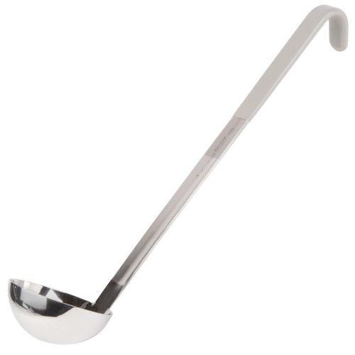 Vollrath 4980445 4 Oz. Heavy Duty 18/8 Stainless Steel 14 Ga 12-5/8" Grooved Hooked Gray Kool-Touch Handle with Satin Finish One-Piece Ladle