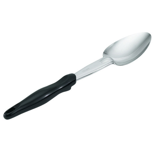 Vollrath 64130 13 13/16" L Solid Heavy Gauge 18/8 Stainless Steel Ergo Grip Heavy Duty Spoon with Black Nylon Ergonomic Handle