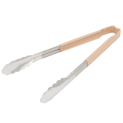 Vollrath 4781260 12" W Scalloped Teeth Springless Design Stainless Steel Ivory Ergonomic Antimicrobial Kool-Touch Handle One-Piece Utility Tongs
