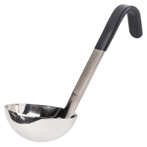 Vollrath 4970420 4 Oz. 3-13/32" Bowl Dia. with 6" Black Kool-Touch Coated Short Handle 18/8 Stainless Steel One-Piece Ladle