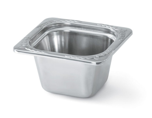 Vollrath 8264220 6 1/2" W x 7" D x 4" H 1.24 Qt. 1/6 Size 18/8 High-Polished Stainless Steel Construction Miramar Decorative Pan