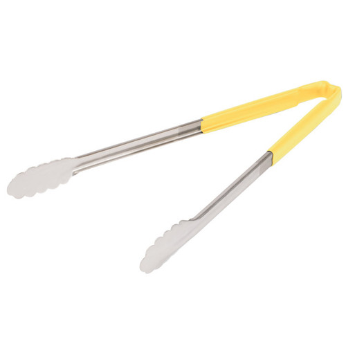 Vollrath 4781650 16" W Scalloped Teeth Springless Design Stainless Steel Yellow Ergonomic Antimicrobial Kool-Touch Handle One-Piece Utility Tongs