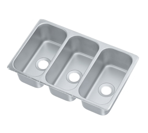 Vollrath 12065-3 6 1/8" W x 12 1/8" Front-To-Back x 5" Deep Compartments Self-Rimming 21" W x 13" D Three Compartment Vending Cart Drop-In Sink