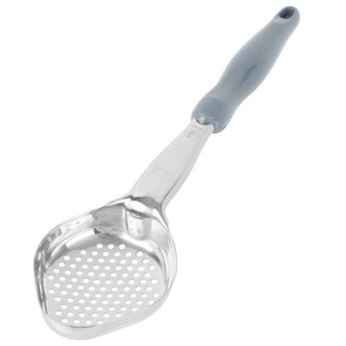 Vollrath 6422445 4 Oz. 1-Piece Heavy Duty Perforated Oval Bowl Handle Coded Gray Equipped With All-Natural Antimicrobial Spoodle