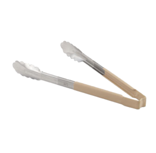 Vollrath 4780960 9.5" W Scalloped Teeth Springless Design Stainless Steel Ivory Ergonomic Antimicrobial Kool-Touch Handle One-Piece Utility Tongs
