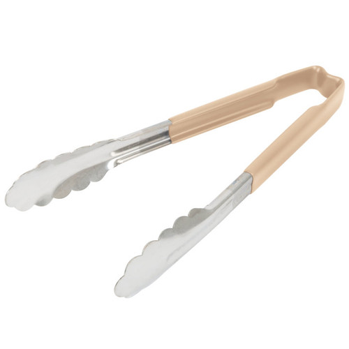 Vollrath 4780960 9.5" W Scalloped Teeth Springless Design Stainless Steel Ivory Ergonomic Antimicrobial Kool-Touch Handle One-Piece Utility Tongs