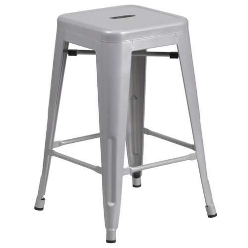 Flash Furniture CH-31320-24-SIL-GG 500 Lb. Galvanized Steel Backless Square Seat Bar Stool
