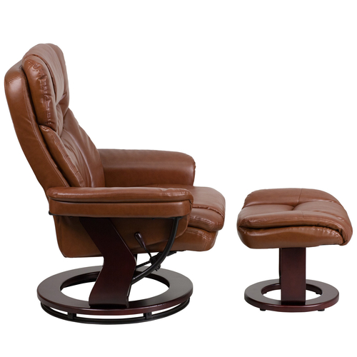Flash Furniture BT-7821-VIN-GG 33"W x 34" - 44-1/2"D x 41-1/4"H Swivel Recliner Contemporary Multi-Position And Curved Ottoman With Mahogany Wood Base in Brown Vintage LeatherSoft