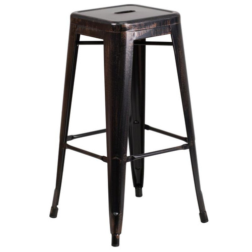 Flash Furniture CH-31320-30-BQ-GG 500 Lb. Black-Antique Gold with Drain Hole Bar Stool
