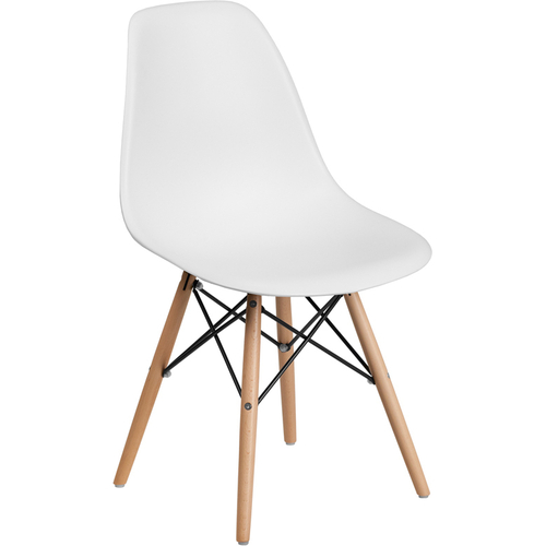 Flash Furniture FH-130-DPP-WH-GG White Plastic Contuored Design Polypropylene Molded Back And Seat Waterfall Seat Wood Base With Metal Bracing  Elon Series Accent Side Chair