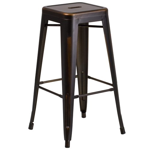 Flash Furniture ET-BT3503-30-COP-GG 500 Lb. Copper Backless Drain Holes In Seat Galvanized Steel Distressed Powder Coat Finish Bar Stool