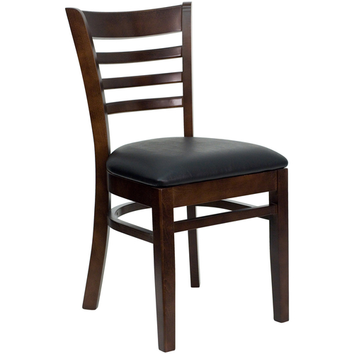 Flash Furniture XU-DGW0005LAD-WAL-BLKV-GG Hercules Series Restaurant Chair Wooden Walnut Finished Ladder Back With Black Vinyl Seat