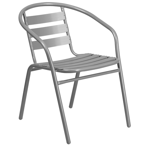 Flash Furniture TLH-017C-GG 352 Lbs. Silver Aluminum Ladder Back Restaurant or Patio Stacking Armchair