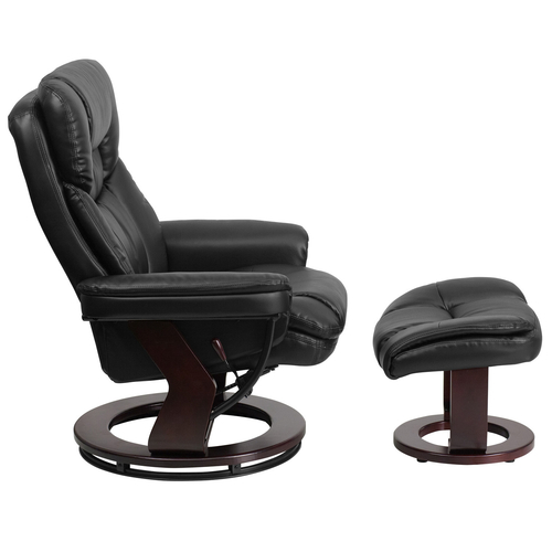 Flash Furniture BT-7821-BK-GG 33"W x 34" - 44-1/2"D x 41-1/4"H Swivel Recliner Contemporary Multi-Position and Ottoman with Wrapped Base in Black LeatherSoft