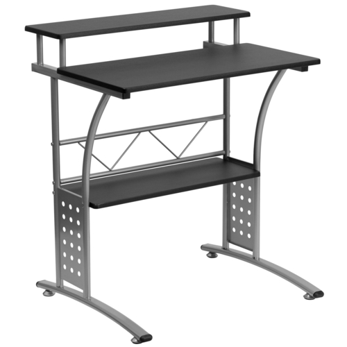 Flash Furniture NAN-CLIFTON-BK-GG 27 7/8" W x 23 1/2" D x 33 1/8" H Black Laminate Top Silver Powder Coated Metal Frame Clifton Computer Desk