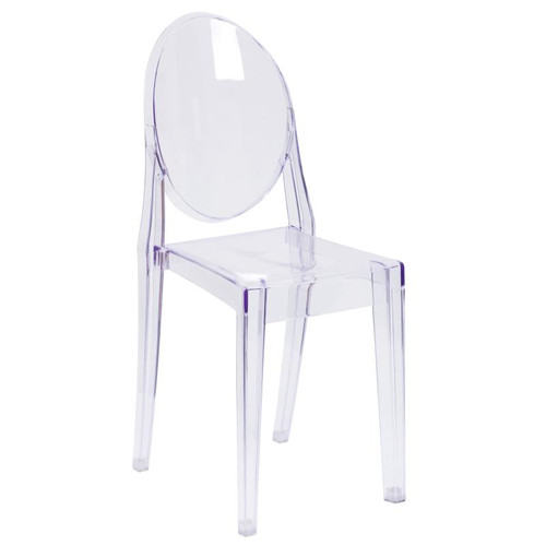 Flash Furniture FH-111-APC-CLR-GG 400 Lb. Transparent Crystal Molded Polycarbonate Rubber Floor Glides Plain Back Contoured Seats Ghost Side Chair