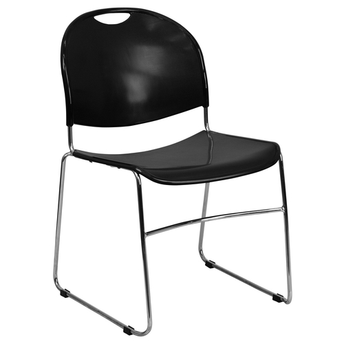 Flash Furniture RUT-188-BK-CHR-GG 19.50" W x 31" H Black Ergonomic Hercules Series Ultra Compact Stacking Chair