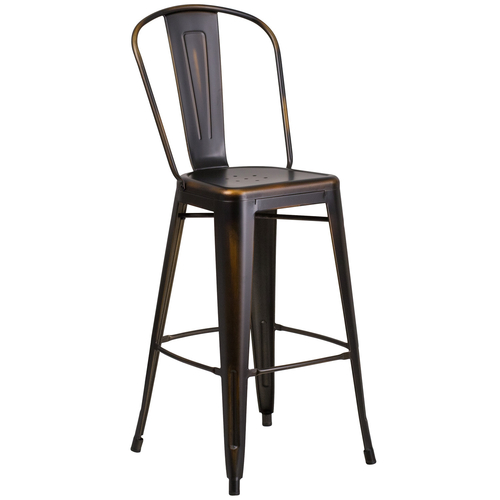 Flash Furniture ET-3534-30-COP-GG 500 Lb. Copper Curved Back With Vertical Slat Distressed Powder Coat Finish Bar Stool