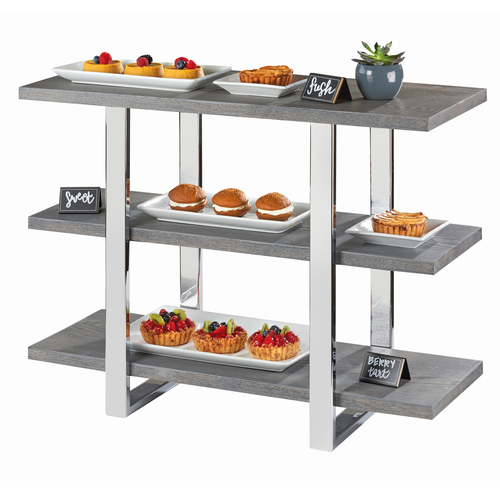 Cal-Mil 3708-83 32" W x 13 3/4" D x 25" H 3 Tiers Rectangular Metal Frame Gray Wash Ashwood Frame Riser
