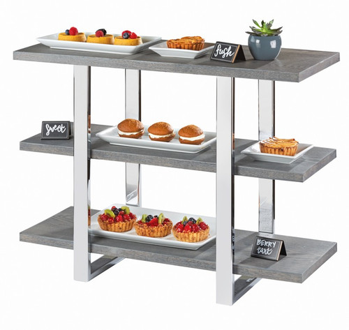 Cal-Mil 3708-83 32" W x 13 3/4" D x 25" H 3 Tiers Rectangular Metal Frame Gray Wash Ashwood Frame Riser