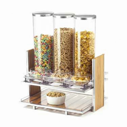 Cal-Mil 1499 (3) 2.7 L. Bamboo Accents Silver Wire Frame Clear Acrylic Eco Modern Cereal Dispenser