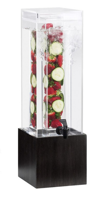 Cal-Mil 1527-3INF-96 8 1/4" W x 9 3/4" D x 25 3/4" H 3 Gallon Square Acrylic Base Drip Tray Infusion Chamber Midnight Bamboo Beverage Dispenser