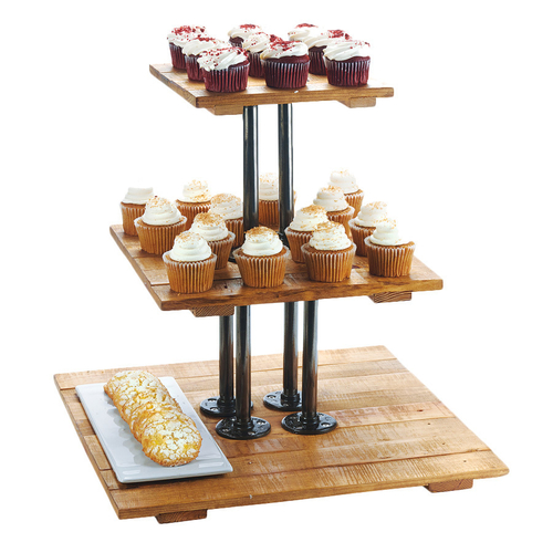 Cal-Mil 3428-99 20-3/4" W x 20-3/4" D x 20" H Rustic Pine Square Wood 3-Tier Madera Riser Display